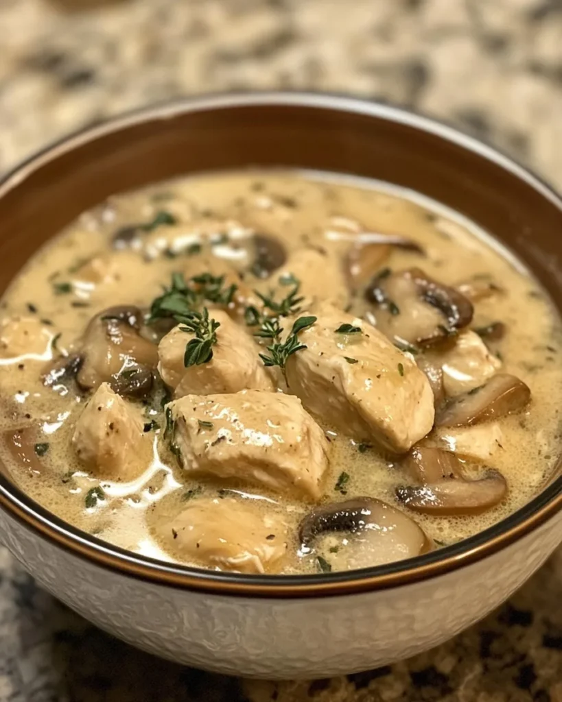 Sopa de Pollo con Champiñones Cremosa de Ajo y Parmesano