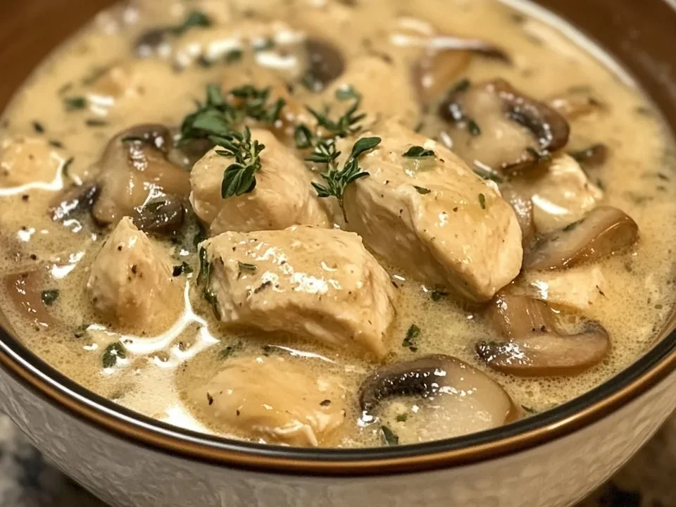 Sopa de Pollo con Champiñones Cremosa de Ajo y Parmesano