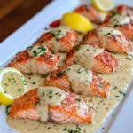 Salmón en Crema de Limón con Langosta al Mantequilla de Ajo