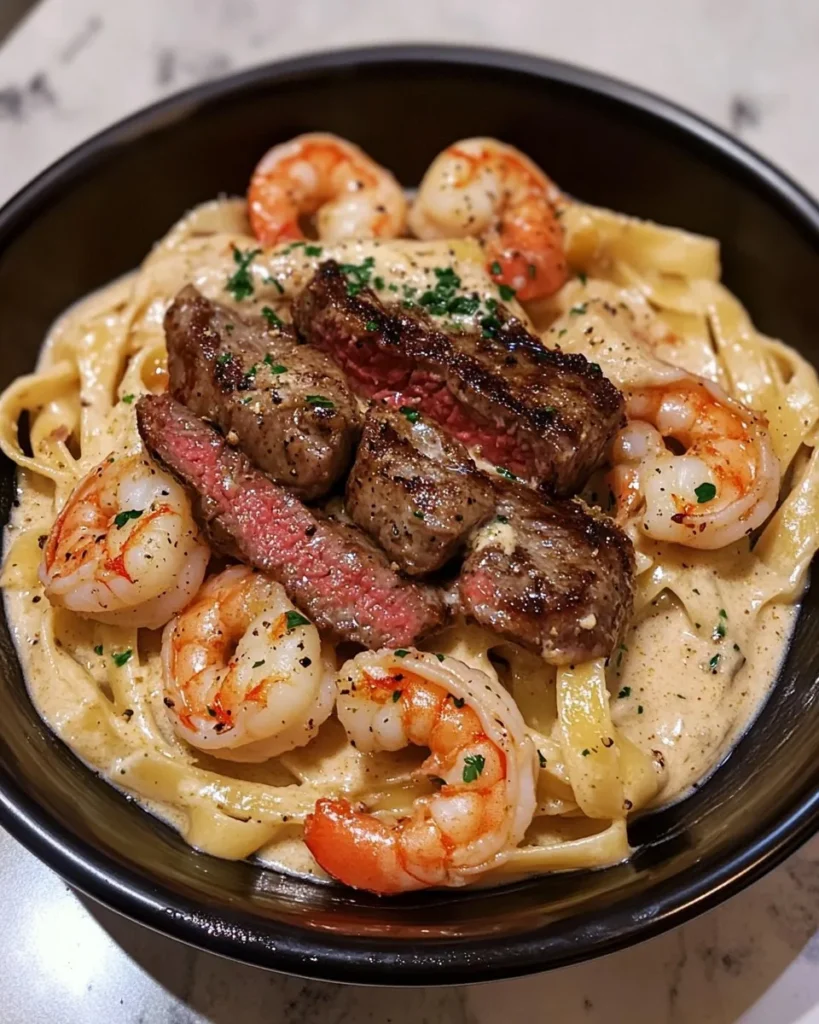 Pasta Cremosa con Camarones y Carne Cajún