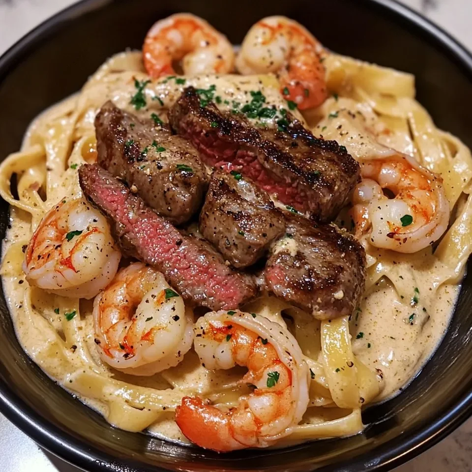 Pasta Cremosa con Camarones y Carne Cajún