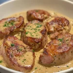 Medallones de cerdo tiernos en salsa de crema de mostaza