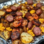 Paquete de Papel Aluminio con Camarones, Maíz, Papas y Salchicha Ahumada