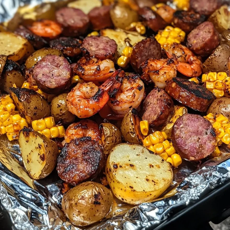Paquete de Papel Aluminio con Camarones, Maíz, Papas y Salchicha Ahumada