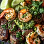 Camarones y Ribeye con Salsa Chimichurri de Aguacate