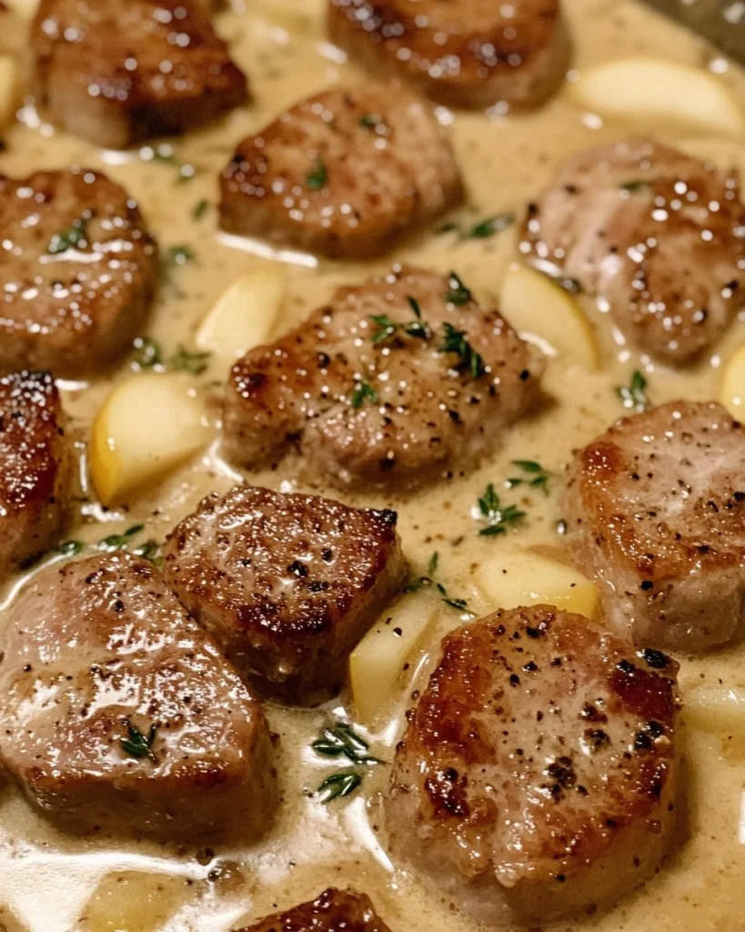 Medallones de cerdo tiernos en salsa de crema de mostaza