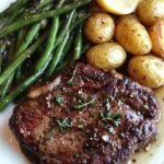 Bistec con Mantequilla de Ajo, Papas a la Sartén y Ejotes