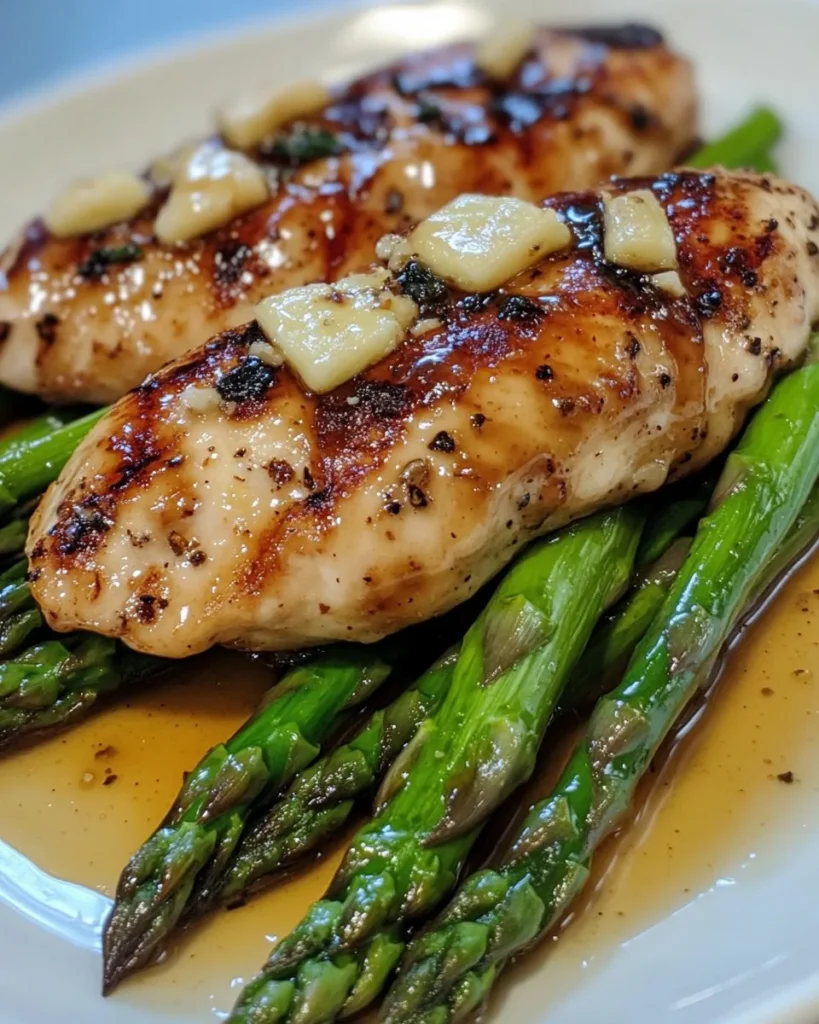 Pollo con Miel y Mostaza con Espárragos Asados y Queso