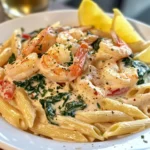 Pasta Cremosa con Camarones y Espinacas