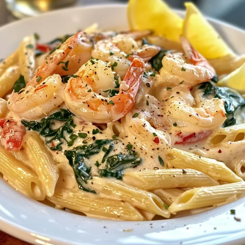 Pasta Cremosa con Camarones y Espinacas