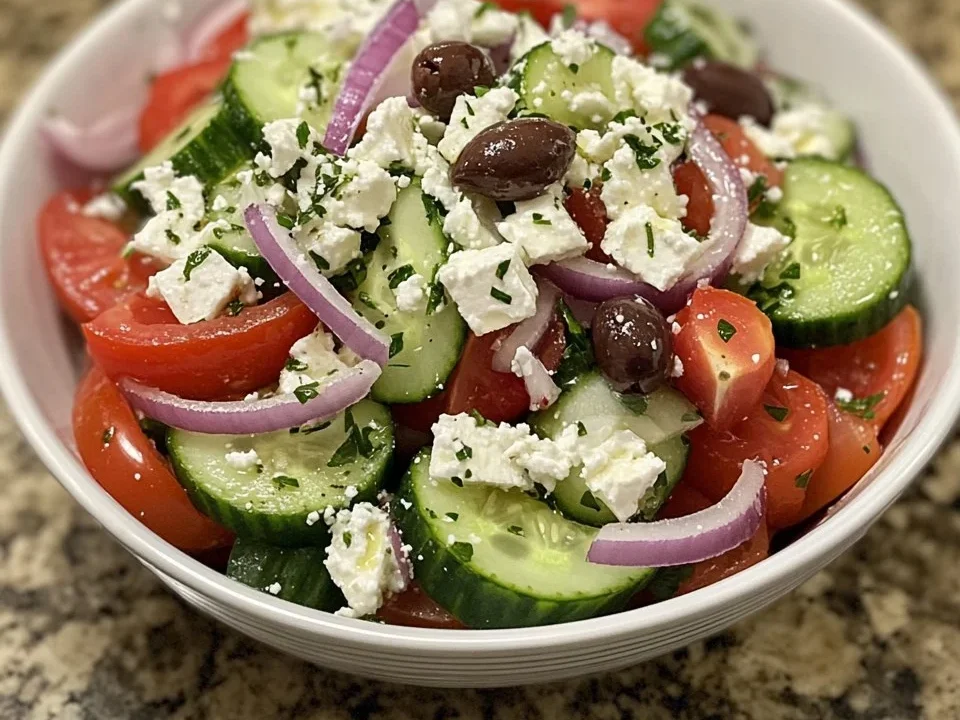 Ensalada Griega de Pepinos, Tomates y Cebollas