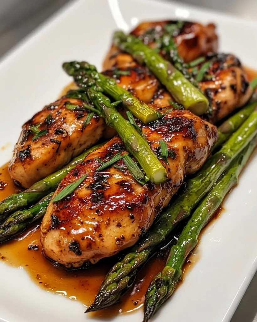 Pollo con Miel y Mostaza con Espárragos Asados y Queso