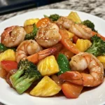 Salteado Picante de Camarones con Verduras Mixtas y Piña