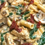 Pollo Toscano Cremoso con Pasta de Champiñones y Espinacas