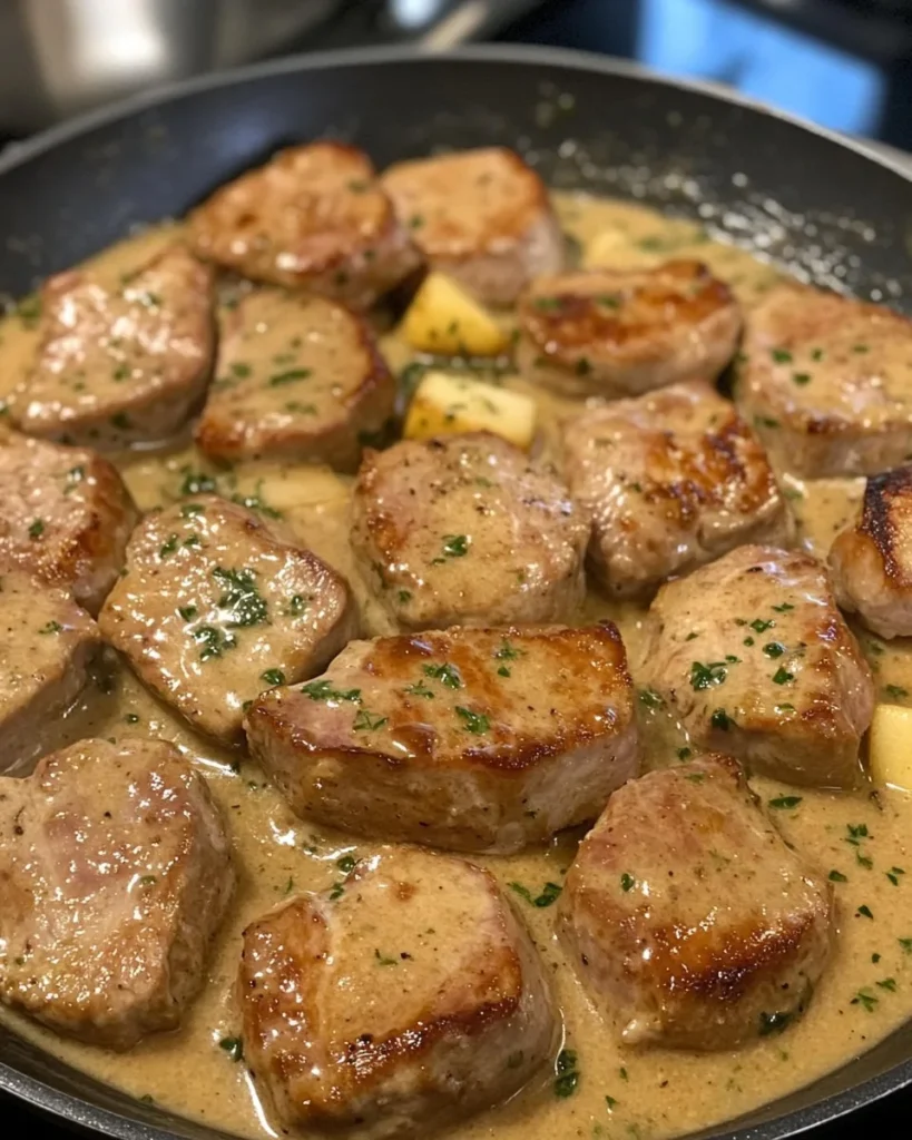 Medallones de cerdo tiernos en salsa de crema de mostaza