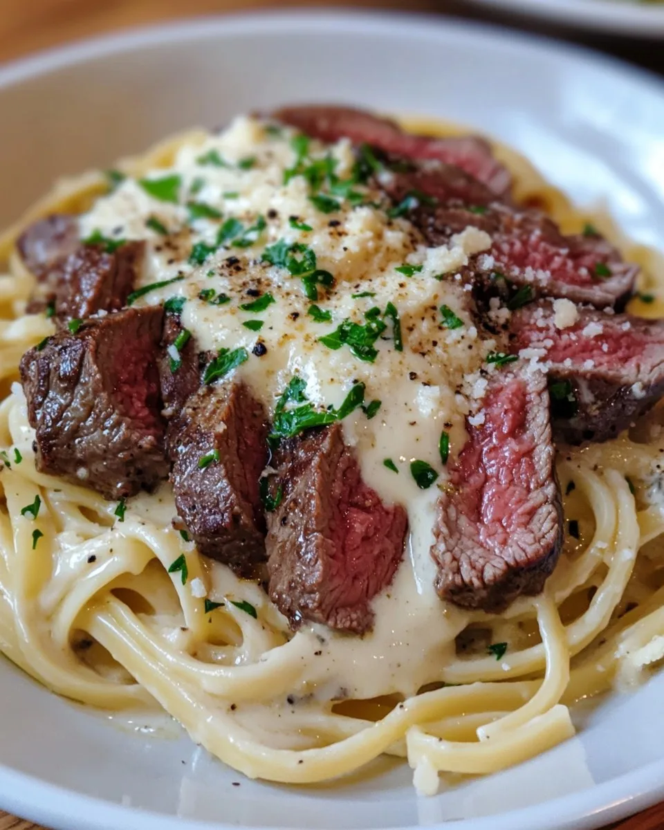 Fettuccine Alfredo con Gorgonzola y Carne