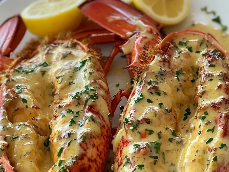 Langosta con Mantequilla de Ajo y Hierbas y Salsa de Limón Cremosa