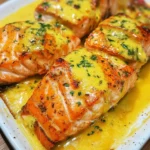Salmón con Mantequilla de Ajo y Langosta en Crema de Limón