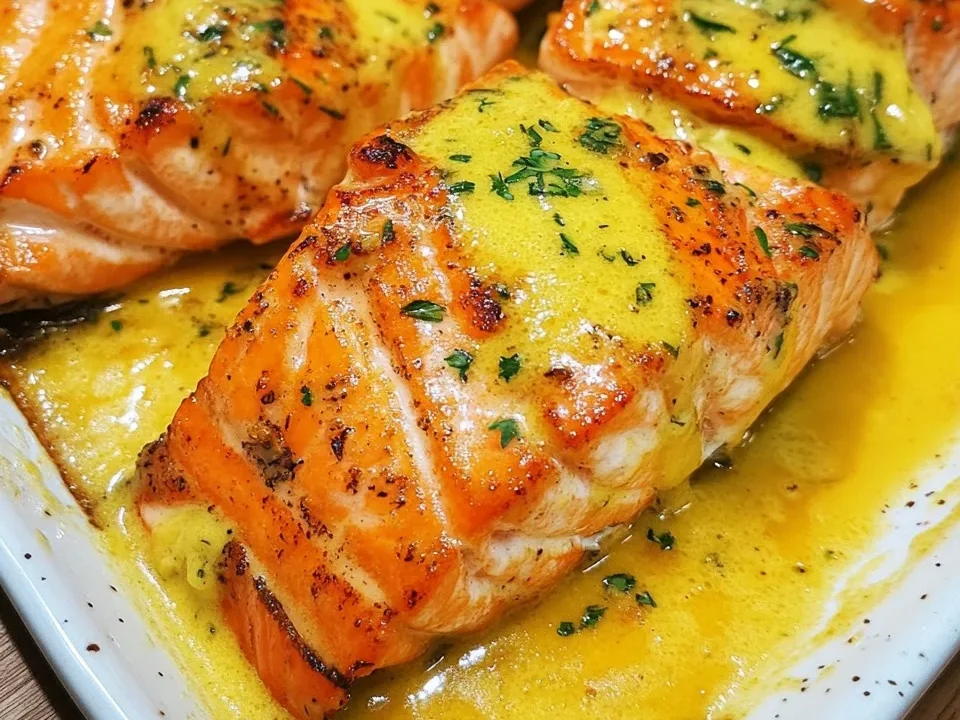 Salmón con Mantequilla de Ajo y Langosta en Crema de Limón
