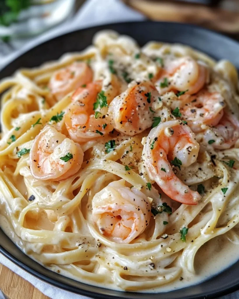 Fettuccine Alfredo con Salmón y Camarones Cremosos
