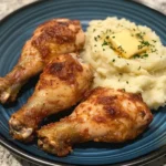 Piernas de Pollo Fritas con Puré de Patatas deliciosas.