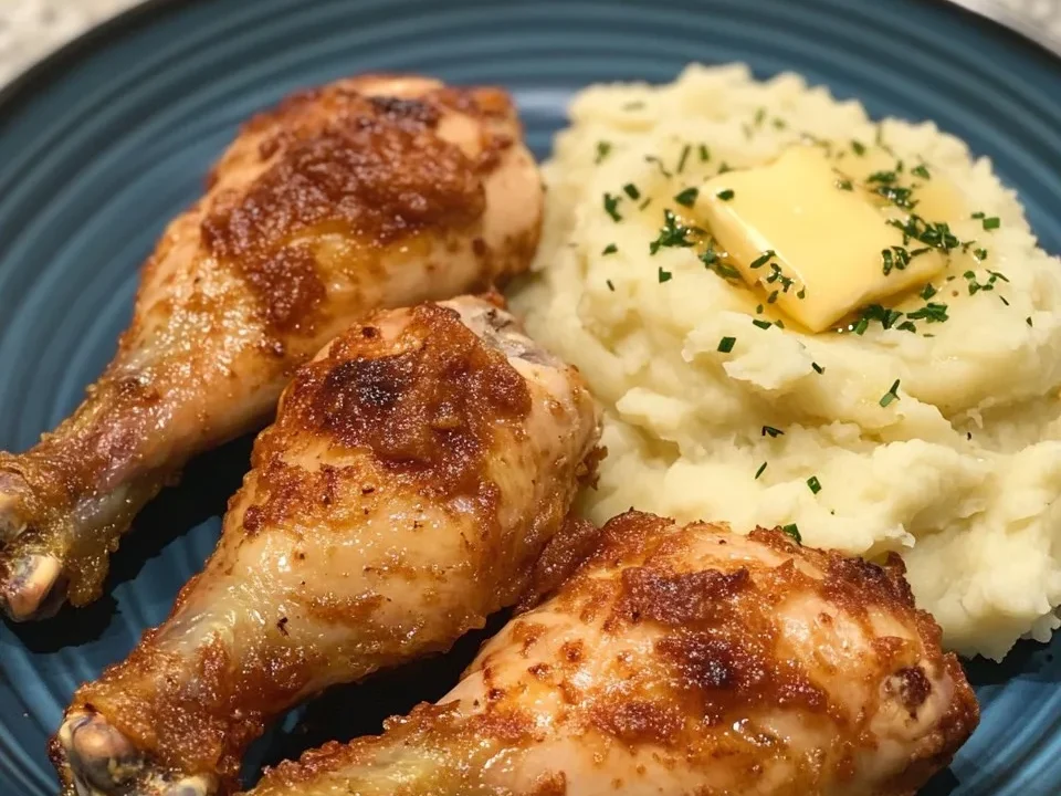 Piernas de Pollo Fritas con Puré de Patatas deliciosas.
