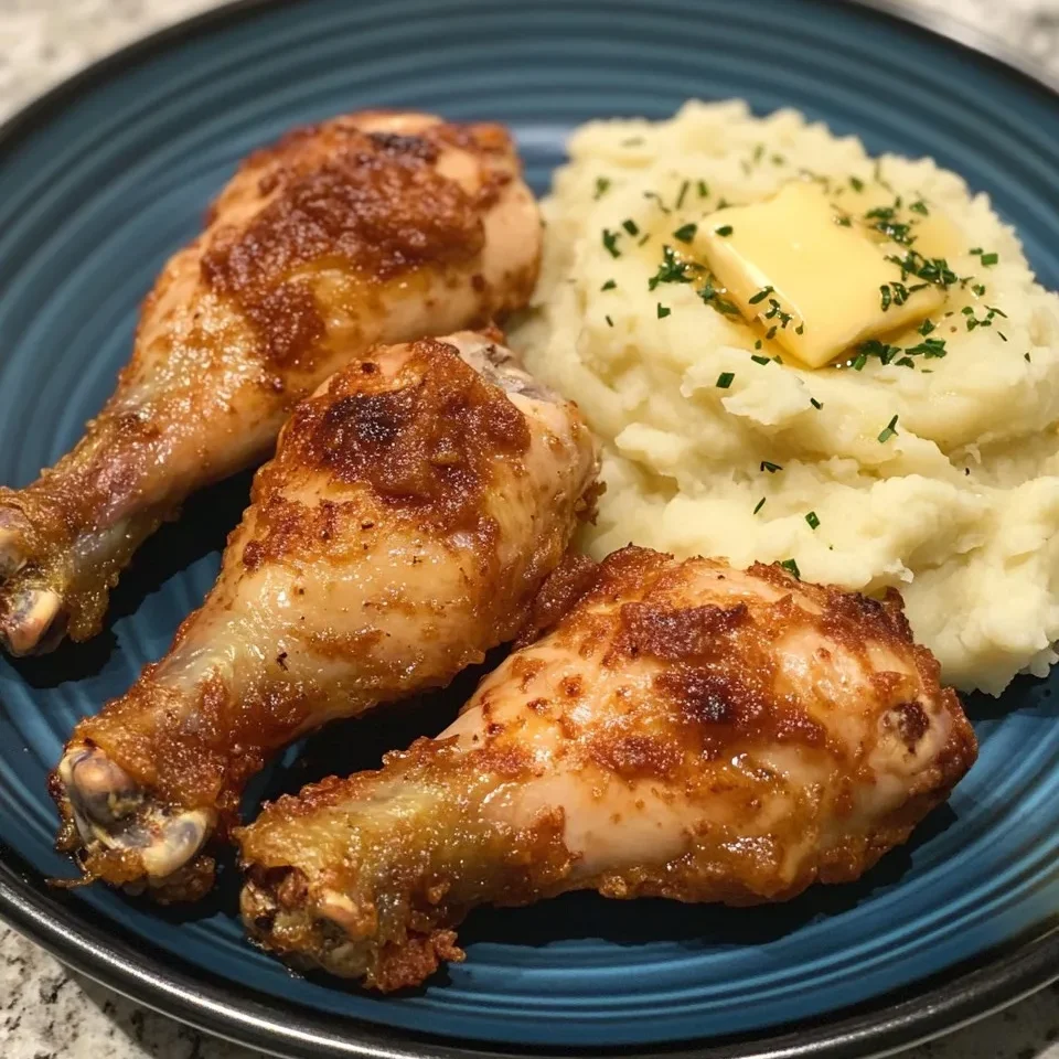 Piernas de Pollo Fritas con Puré de Patatas deliciosas.