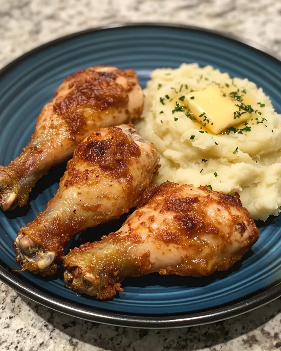 Piernas de Pollo Fritas con Puré de Patatas deliciosas.