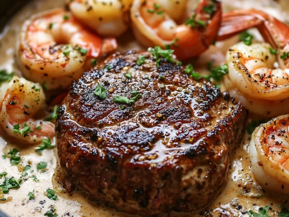 Surf and Turf chisporroteante en salsa de crema cajún