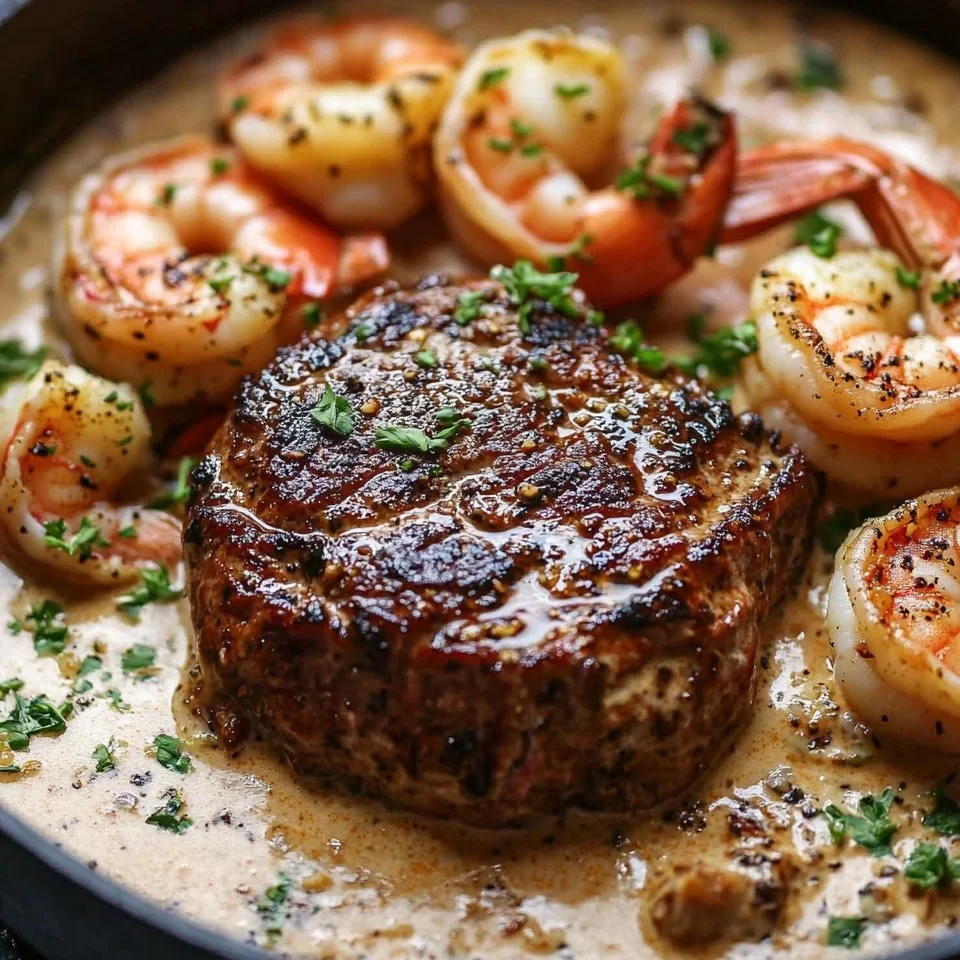 Surf and Turf chisporroteante en salsa de crema cajún