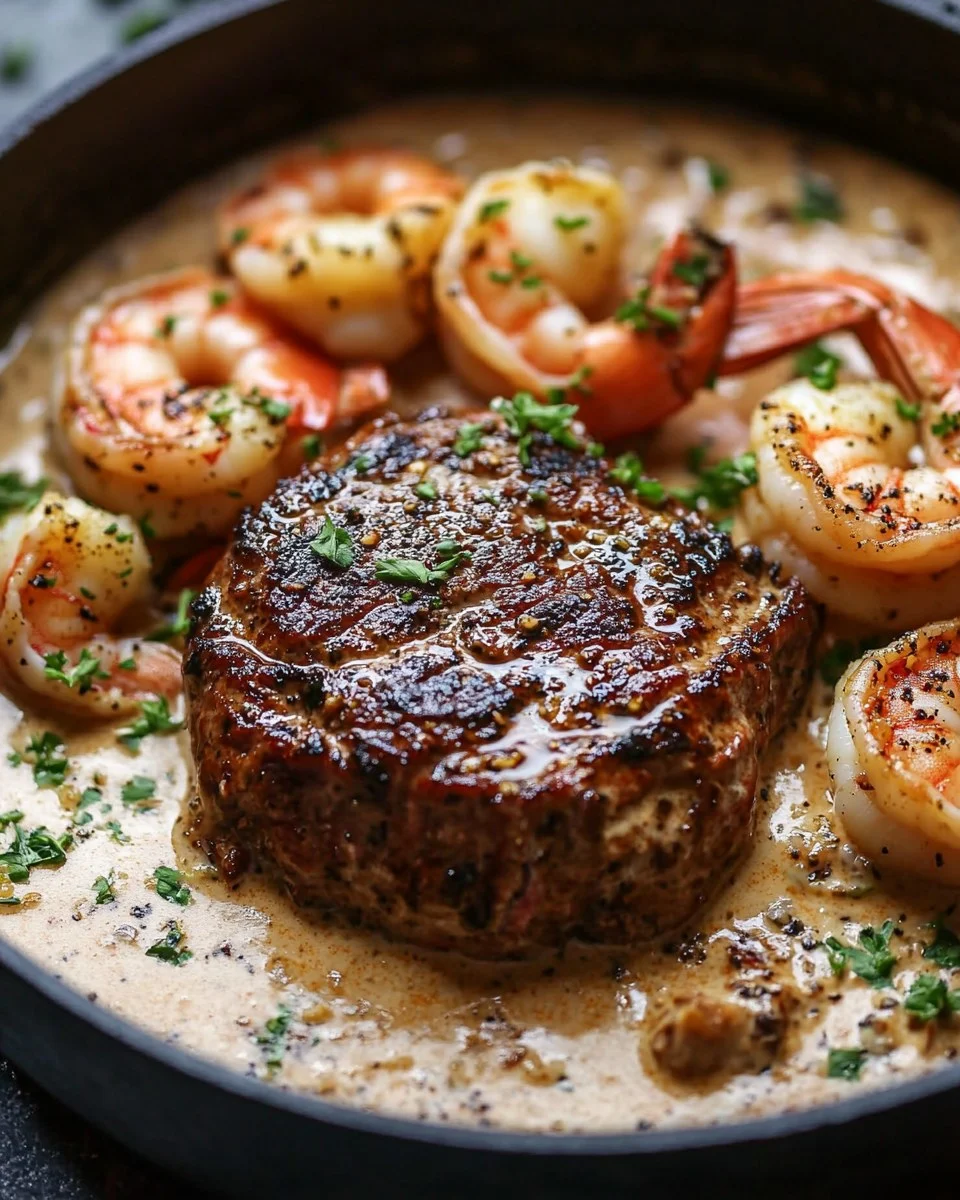 Surf and Turf chisporroteante en salsa de crema cajún
