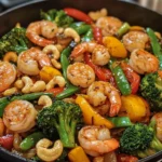 Salteado de Camarones al Ajo con Verduras y Anacardos
