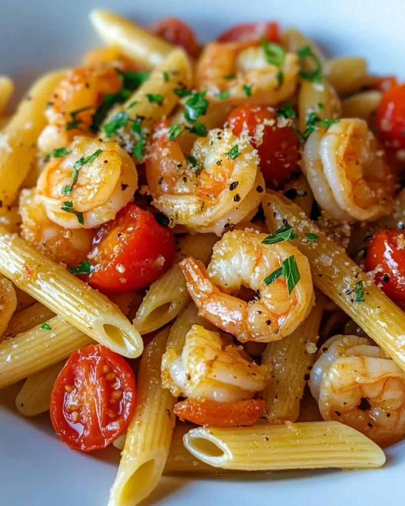 Pasta Penne con Camarones Fritos