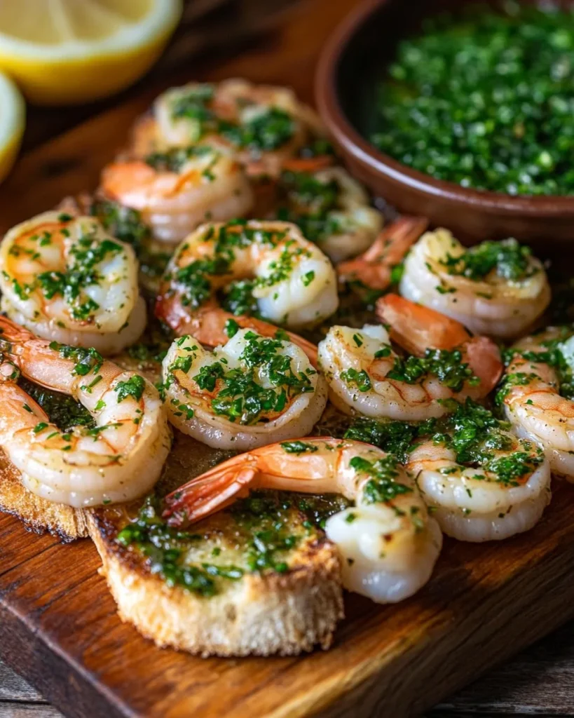 Gambas al Ajillo con Pan a la Parrilla