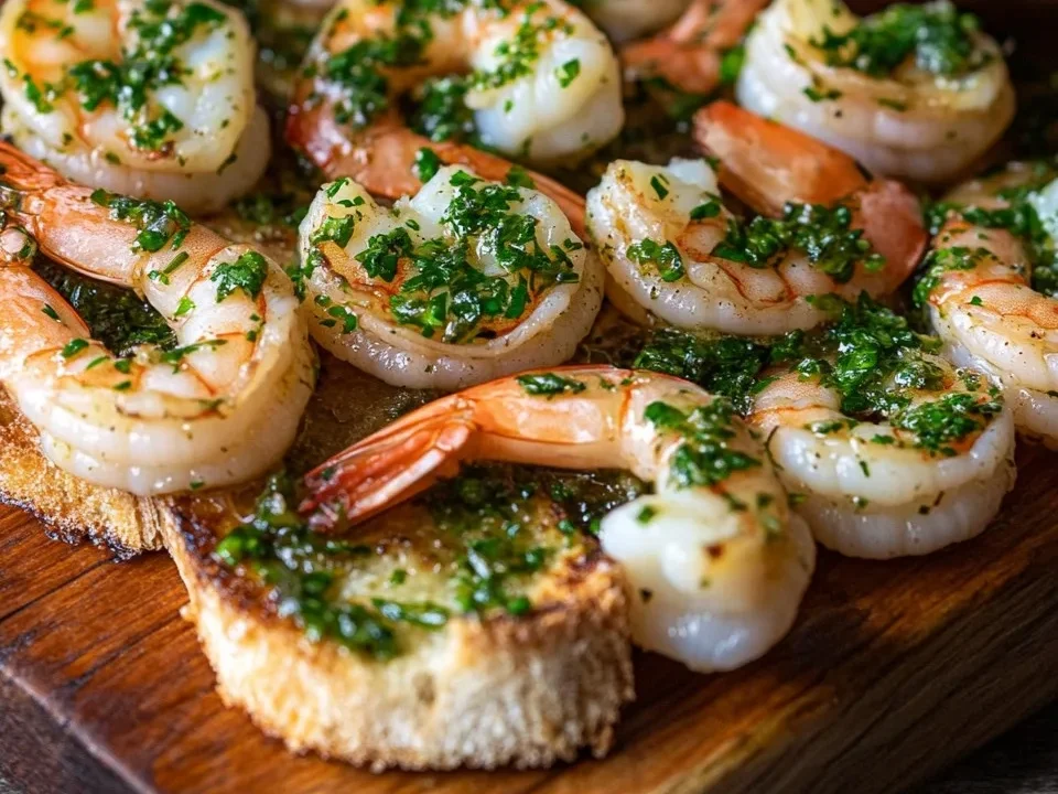 Gambas al Ajillo con Pan a la Parrilla