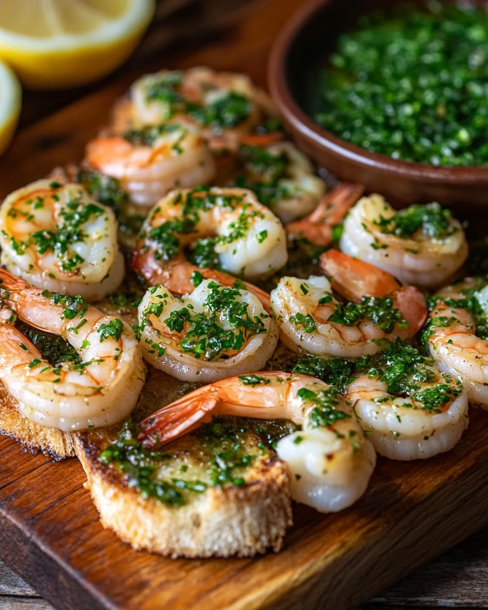 Gambas al Ajillo con Pan a la Parrilla