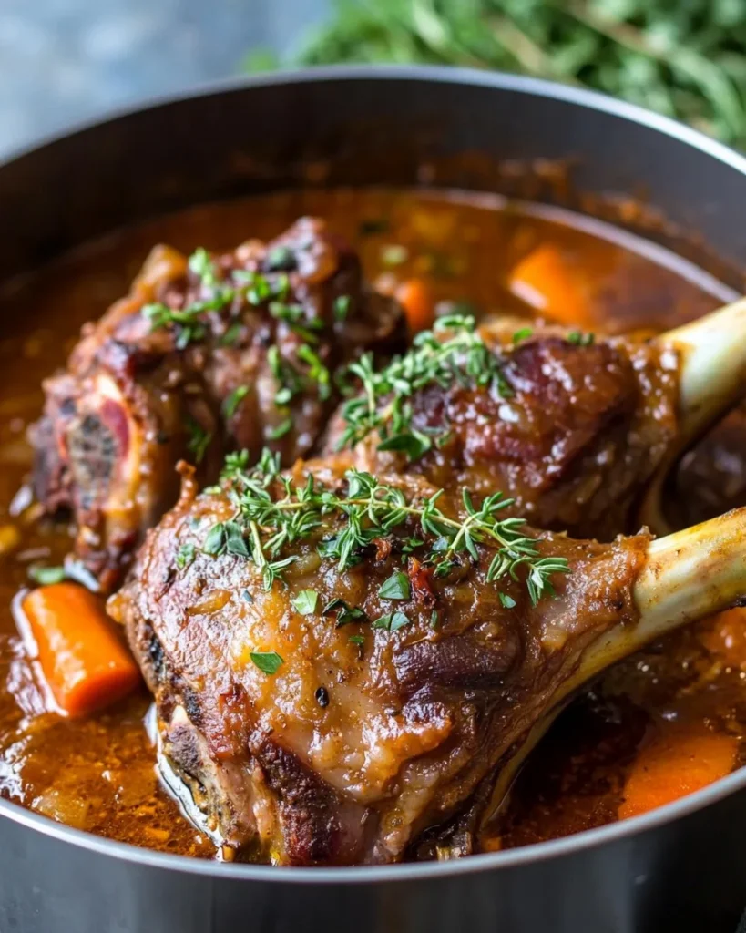 Osobuco de Cordero a Fuego Lento con Ajo, Hierbas y Vino Tinto