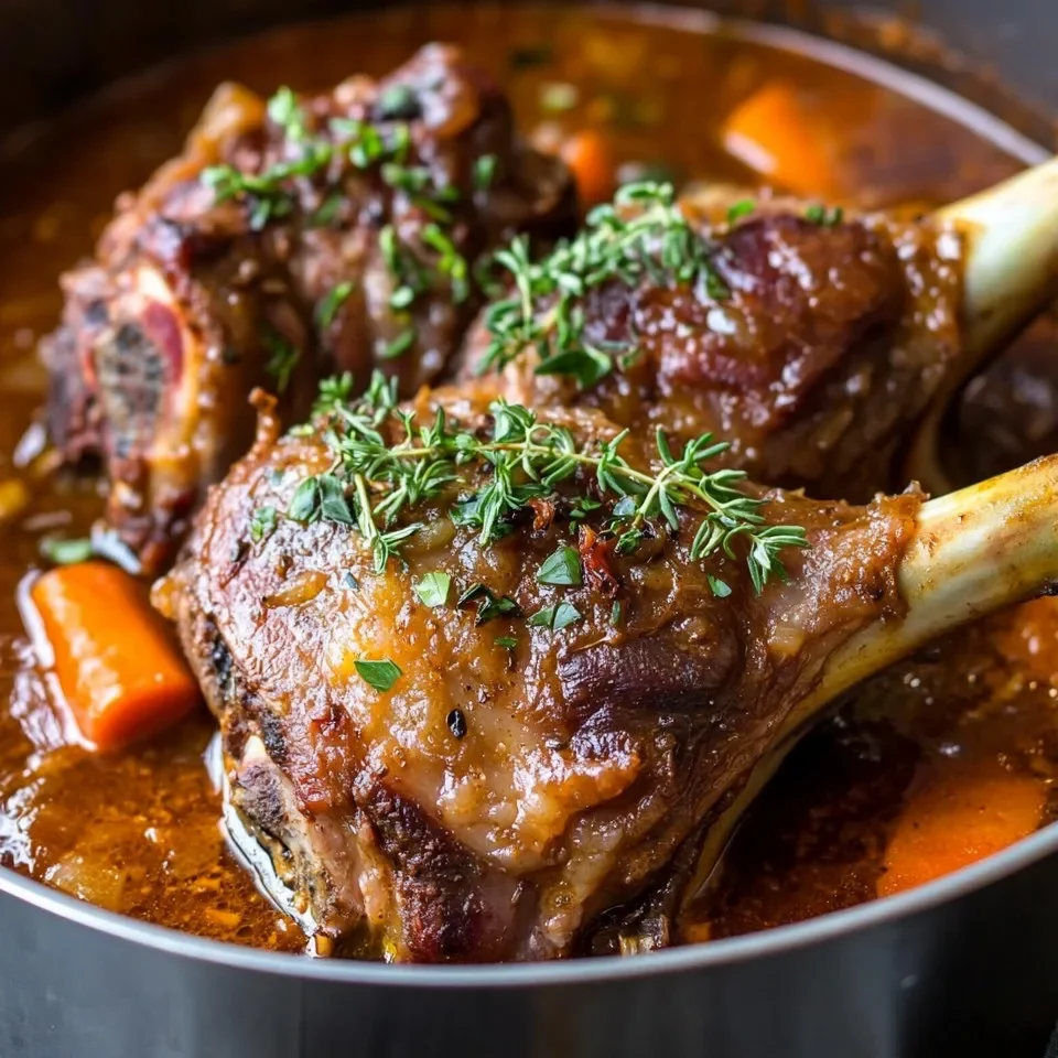 Osobuco de Cordero a Fuego Lento con Ajo, Hierbas y Vino Tinto