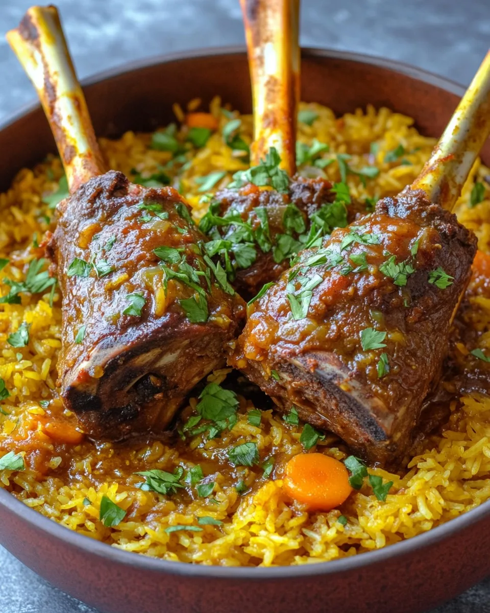 Pierna de Cordero Estofada con Arroz con Azafrán