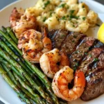 Bistec a la Parrilla con Camarones y Espárragos