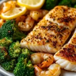 Pescado y Camarones a la Parrilla con Brócoli