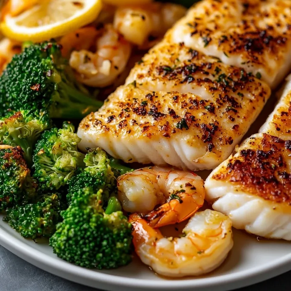 Pescado y Camarones a la Parrilla con Brócoli