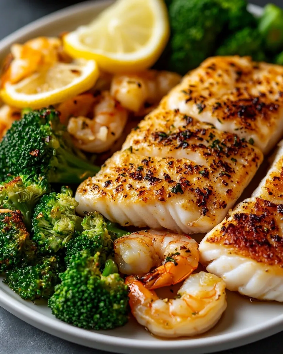 Pescado y Camarones a la Parrilla con Brócoli
