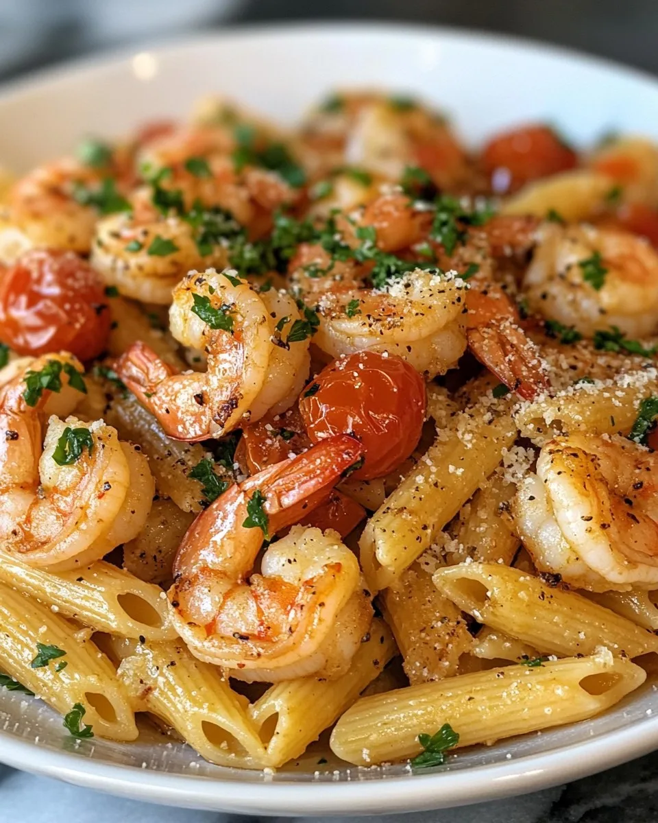 Pasta Penne con Camarones Fritos
