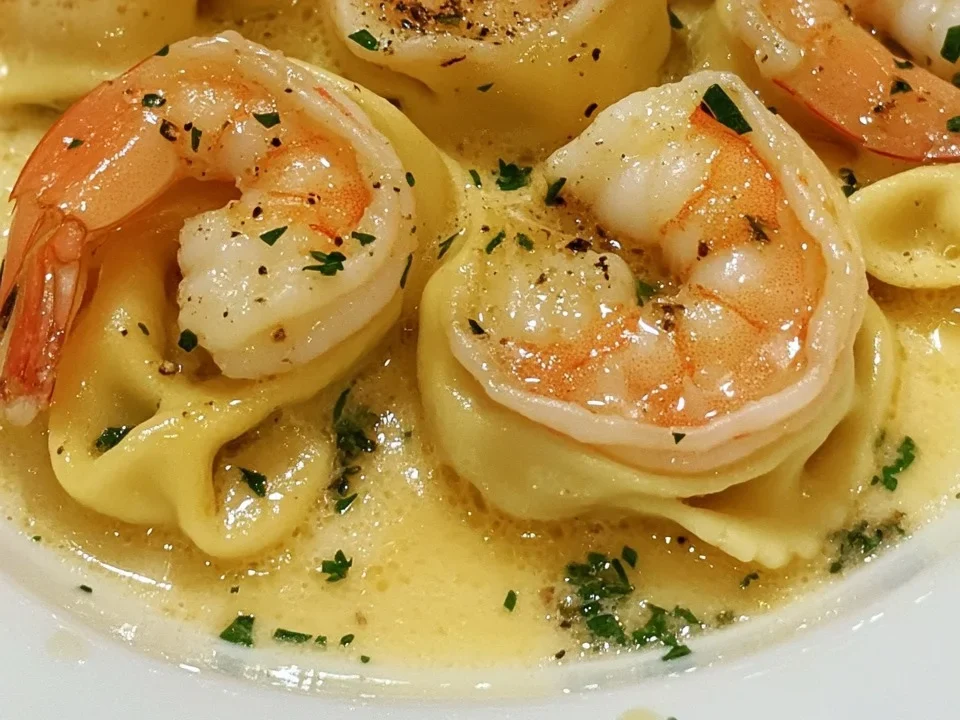 Tortellini de Camarones en Salsa de Mantequilla de Ajo