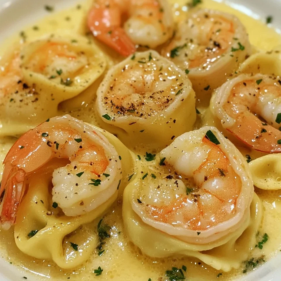 Tortellini de Camarones en Salsa de Mantequilla de Ajo