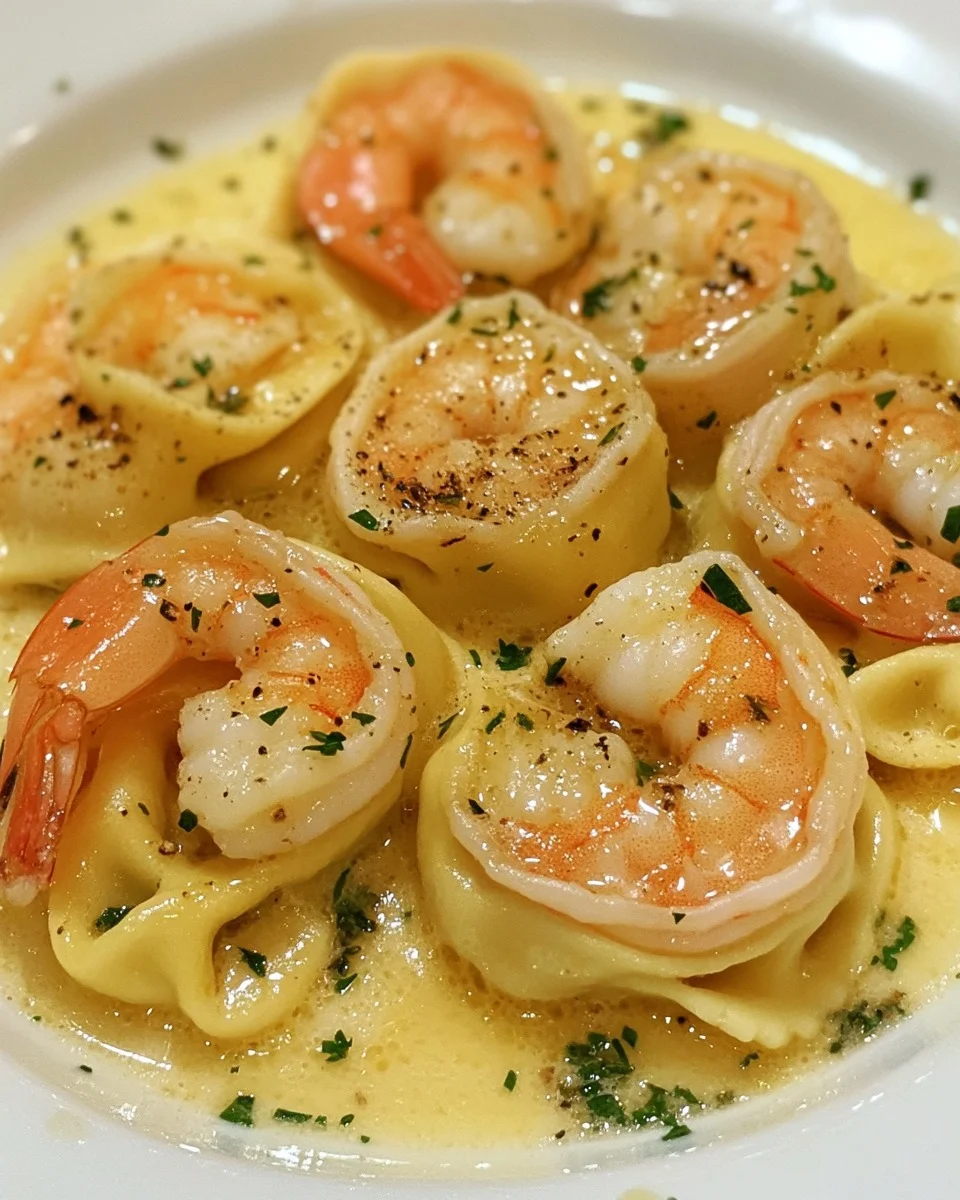 Tortellini de Camarones en Salsa de Mantequilla de Ajo