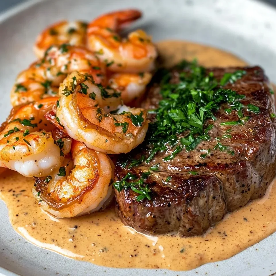 Camarones al Ajo con Carne y Salsa de Crema de Pimentón Ahumado
