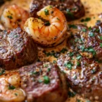 Camarones al Ajo con Carne y Salsa de Crema de Pimentón Ahumado
