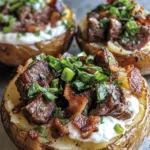 Papas al horno rellenas con trozos de carne